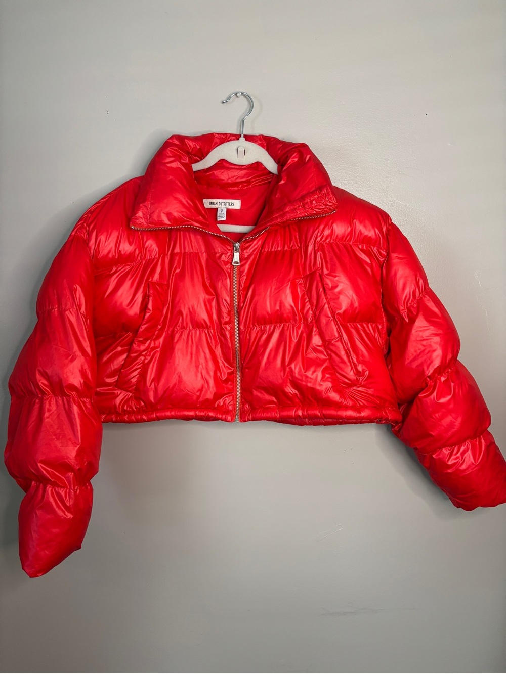 Urban Outfitters Shiny Red Cropped Puffer Jacket